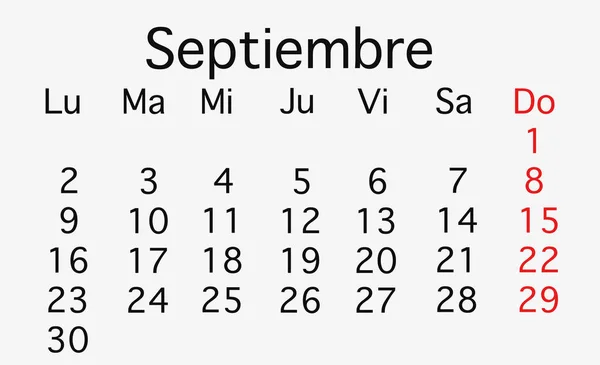 Calendario Cepillado Septiembre 2019 Vector Colores Negro Rojo —  Fotos de Stock