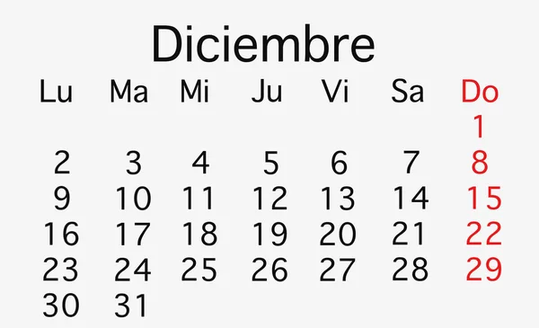 Calendario Planificación Diciembre 2019 Vector Colores Negro Rojo — Foto de Stock