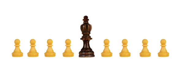 Black King White Pawns Mixed Team Isolated White Background — Stock Photo, Image