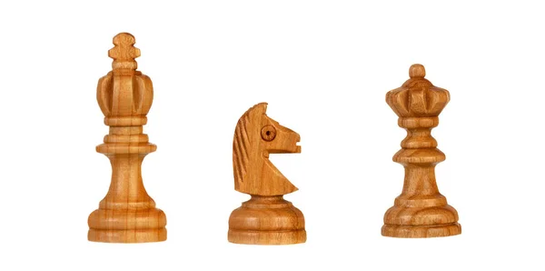Деревянные Шахматные Фигуры Белом Фоне — стоковое фото