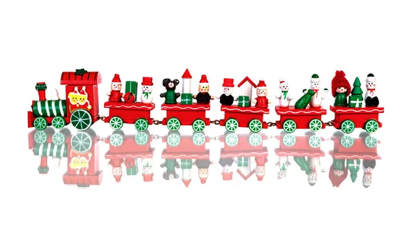 Trem Natal Vermelho Isolado Fundo Branco — Fotografia de Stock