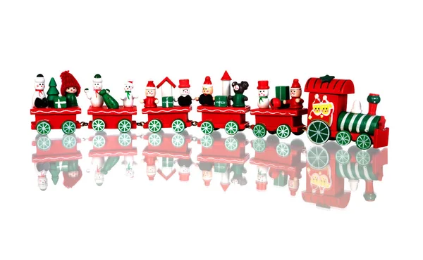 Treno Rosso Natale Isolato Sfondo Bianco — Foto Stock