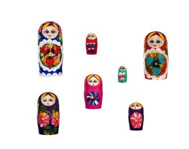 Rus bebekler Babushkas Matryoshkas beyaz bir arka plan üzerinde izole 