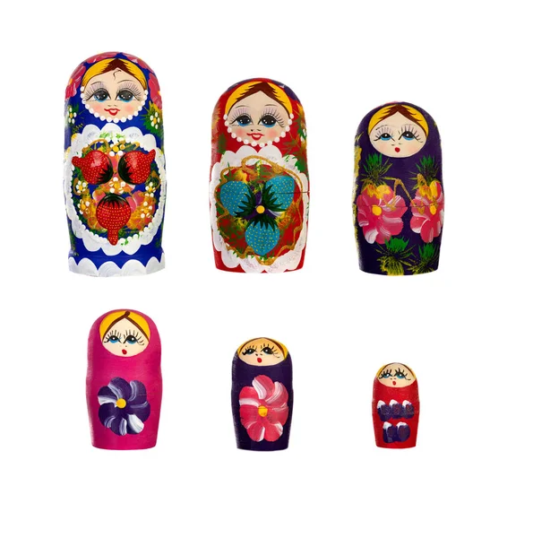 Rosyjski Matryoshkas Babushkas Lalki Białym Tle Białym Tle — Zdjęcie stockowe