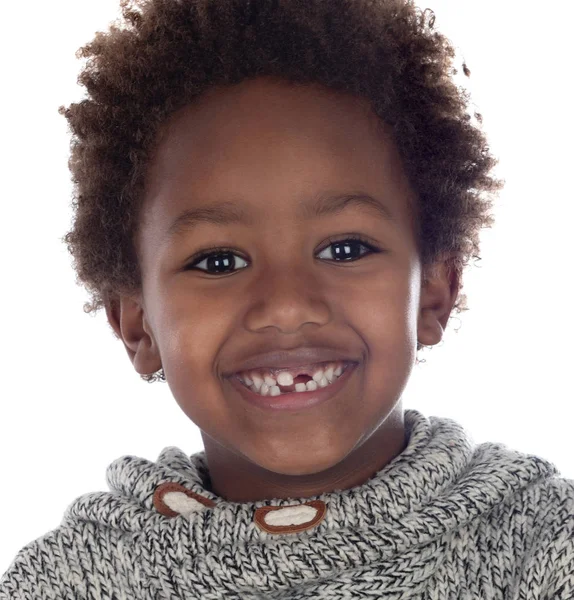 Bellissimo Bambino Afro Americano Senza Alcuni Denti Isolati Uno Sfondo — Foto Stock