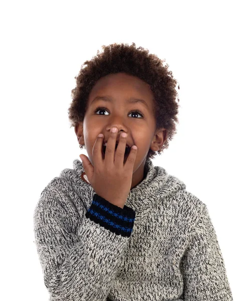 Surpris Enfant Couvrant Bouche Isolé Sur Fond Blanc — Photo