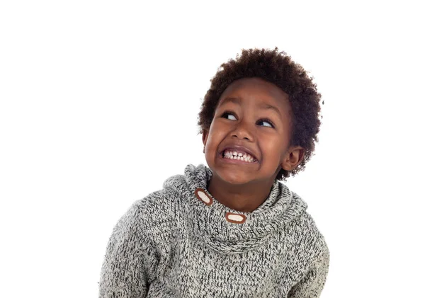 Adorable Pensée Afro Américaine Enfant Isolé Sur Fond Blanc — Photo