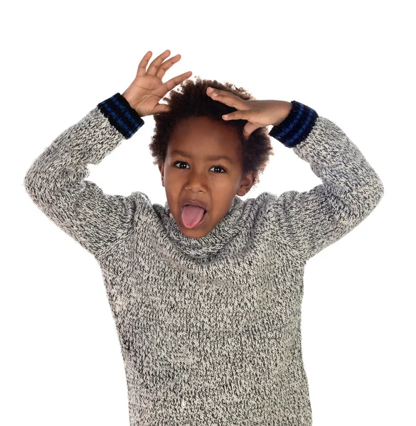 Funny Expression Small African Child Isolated White Background — Stock Photo, Image