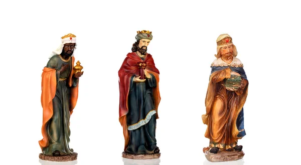 Três Sábios Figuras Cerâmicas Isoladas Sobre Fundo Branco — Fotografia de Stock