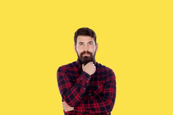 Hipster Mann Mit Großem Bart Auf Gelbem Hintergrund Generation 2018 — Stockfoto