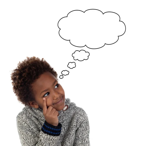 Adorável Criança Afro Americana Pensando Isolado Fundo Branco — Fotografia de Stock