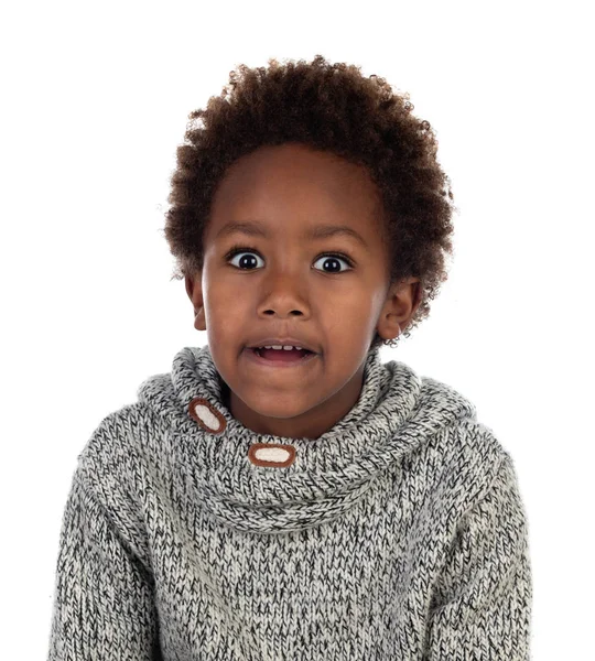 Legrační Výraz Malé Africké Dítě Izolovaných Bílém Pozadí — Stock fotografie