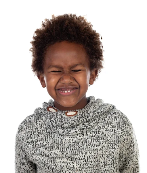 Expresión Divertida Niño Africano Pequeño Con Los Ojos Cerrados Aislados —  Fotos de Stock