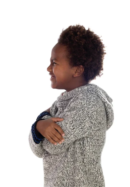 Злий Афроамериканський Хлопчик Вовняною Майкою Ізольовано Білому Тлі — стокове фото