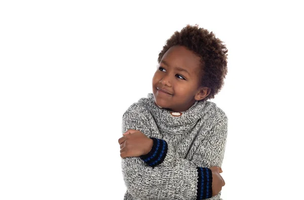 Schattig Afroamerican Kind Denken Geïsoleerd Een Witte Achtergrond — Stockfoto