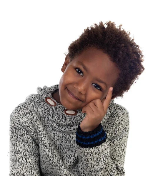 Adorable Afroamerican Child Thinking Isolated White Background — Stock Photo, Image
