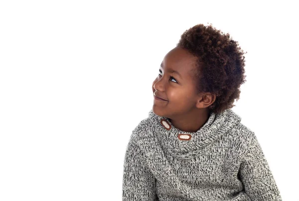 Adorable Pensée Afro Américaine Enfant Isolé Sur Fond Blanc — Photo