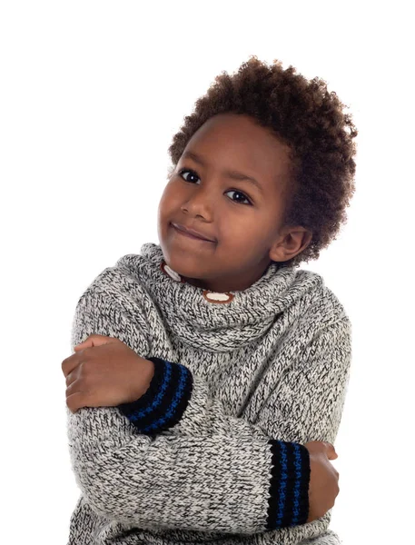 Rozkošný Afroamerican Dítě Myšlení Izolované Bílém Pozadí — Stock fotografie