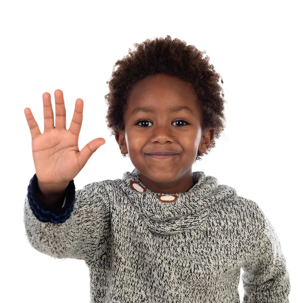 Grappige Afrikaans Kind Zeggen Stop Met Zijn Hand Geïsoleerd Een — Stockfoto