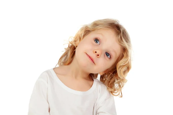 Mooi Klein Kind Opzoeken Geïsoleerd Een Witte Achtergrond — Stockfoto
