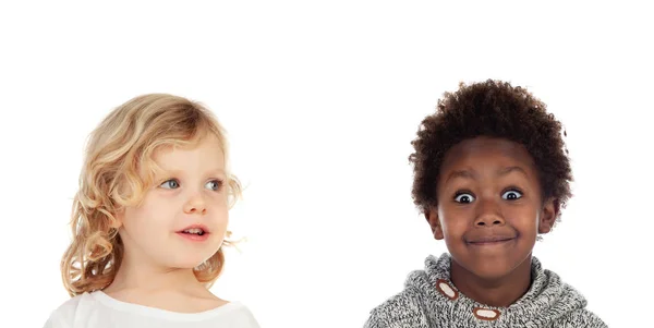 Due Bambini Piccoli Che Coprono Bocca Isolati Uno Sfondo Bianco — Foto Stock