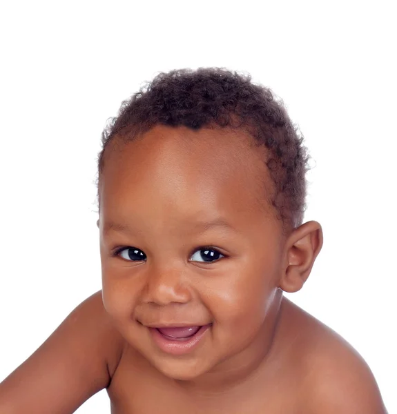 Adorável Bebê Africano Sorrindo Isolado Fundo Branco — Fotografia de Stock