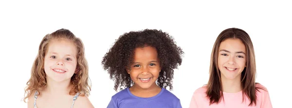 Tres Niños Sonrientes Aislados Sobre Fondo Blanco —  Fotos de Stock