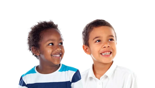 Lachende Kinderen Geïsoleerd Een Witte Achtergrond — Stockfoto