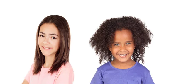 Dos Niños Divertidos Riendo Aislados Fondo Blanco — Foto de Stock