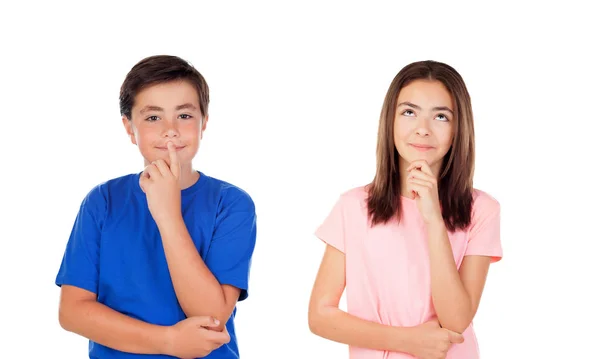 Dois Adolescente Pensativo Isolado Fundo Branco — Fotografia de Stock