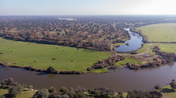 Vista Aérea Dois Rios Longo Campo Espanha — Fotografia de Stock