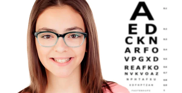 Bedårande Tonåring Flicka Med Glasögon Kontrollera Hennes Åsikt — Stockfoto
