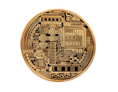Golden Bitcoin Coin Close Up İzole