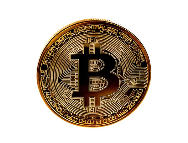 Golden Bitcoin Coin Close Up İzole