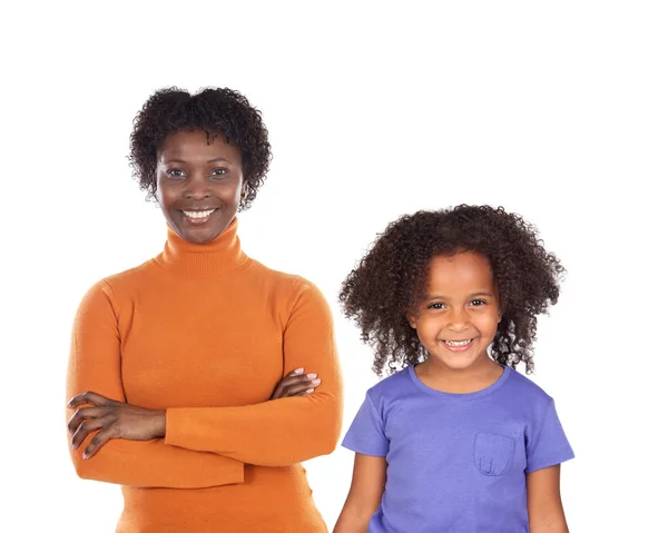 Madre Figlia Guardando Fotocamera Con Bel Sorriso Isolato Sfondo Bianco — Foto Stock