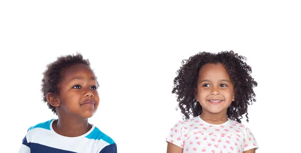 Dwa Urocze Afrykańskie Dzieci Izolowane Białym Tle — Zdjęcie stockowe