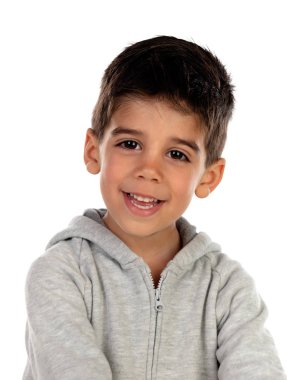 Beyaz bir arka plan üzerinde izole gri sweatshirt ile Gipsy çocuk