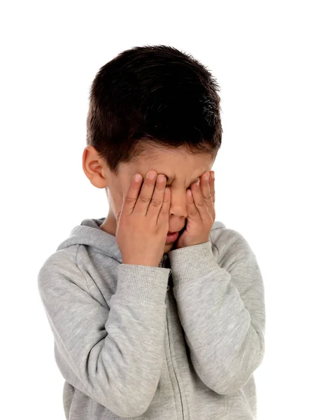 Triest Kind Huilen Geïsoleerd Een Witte Achtergrond — Stockfoto