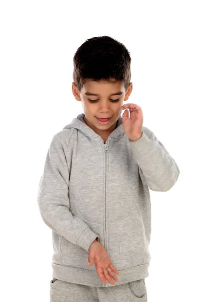 Gipsy Child Tracksuit Clapping Isolated White Background — Stock Photo, Image