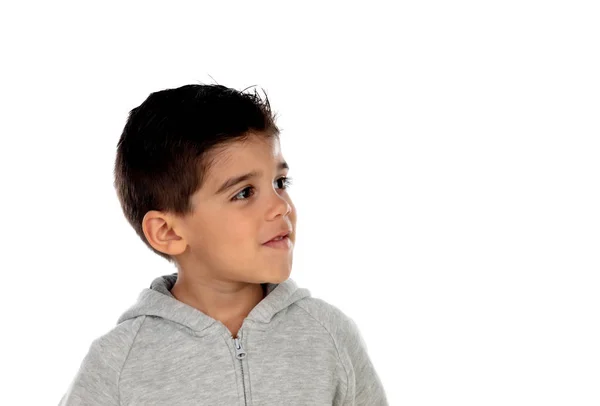 Hermoso Niño Con Ojos Negros Aislados Sobre Fondo Blanco — Foto de Stock