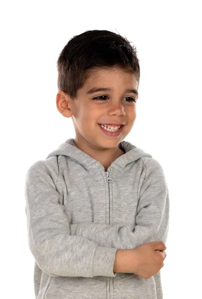 Hermoso Niño Con Ojos Negros Aislados Sobre Fondo Blanco —  Fotos de Stock