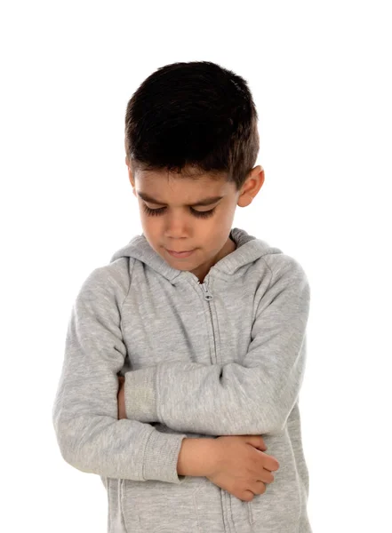 Niño Triste Aislado Sobre Fondo Blanco —  Fotos de Stock