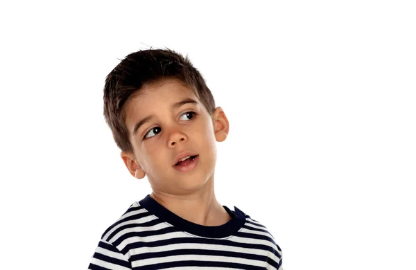 Hermoso Niño Con Ojos Negros Aislados Sobre Fondo Blanco —  Fotos de Stock