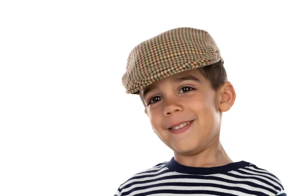 Enfant Drôle Avec Une Casquette Espagnole Isolée Sur Fond Blanc — Photo