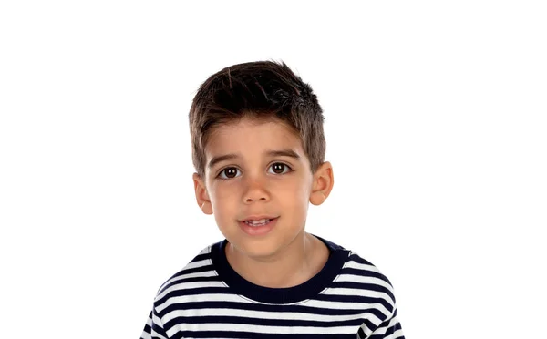 Vackert Barn Med Svarta Ögon Isolerade Vit Bakgrund — Stockfoto