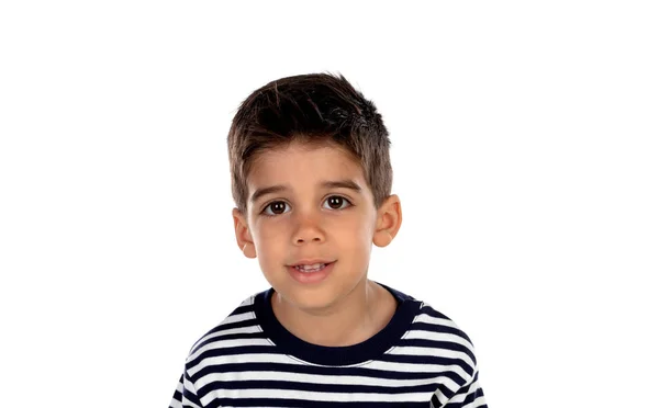 Hermoso Niño Con Ojos Negros Aislados Sobre Fondo Blanco — Foto de Stock