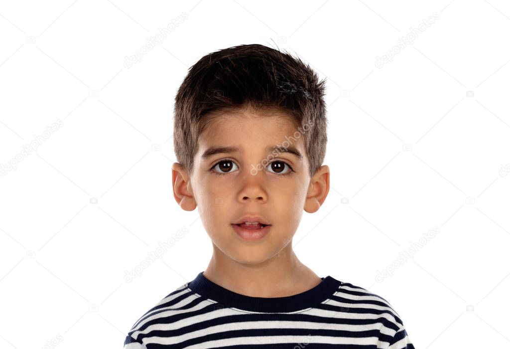 Beautiful child with black eyes isolated on a white background