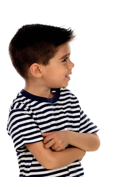 Niño Pensativo Con Ojos Negros Aislados Sobre Fondo Blanco —  Fotos de Stock