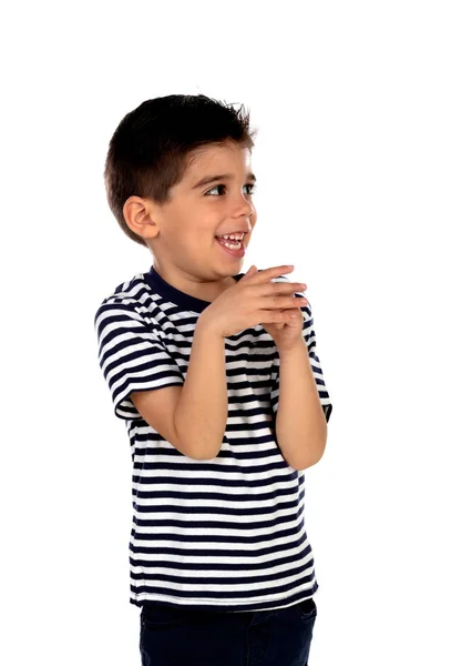 Enfant Pensif Aux Yeux Noirs Isolé Sur Fond Blanc — Photo