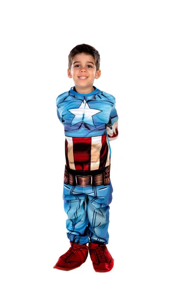 在白色背景上隔离的超级英雄自定义儿童 — 图库照片